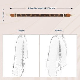 chushui Gold Hardware Purse Strap with Brown Leather Head,Replacement Wide Crossbody Strap Adjustable Shoulder Strap for Handbag Bag