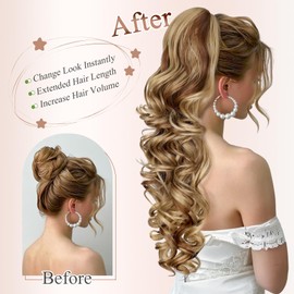 Cephermer Ponytail Extension, 24" Claw Clip in Ponytail Extensions Long Curly Wavy Ponytails Hair Extension Jaw Clip on Pony Tails Hairpiece for Women Medium Brown