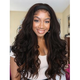 Long Yaki Curly Headband Wigs For Black Women Half Wig Highlight Brown