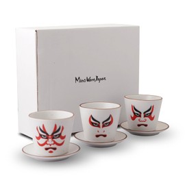 Japanese Traditional Pattern Potter, set of 3 Sake Cups and 3 Small Plates with Gift Box, 3.9 fl oz Full Size - Saucer, Snack Plate, Sake, Coffee, Tea, Made in Japan