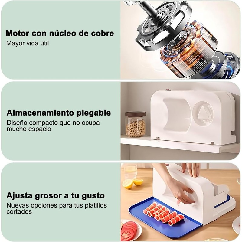 Cortadora de Carne Eléctrica, Rebanador de Alimentos Plegable con Cuchilla