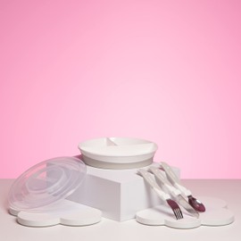 Twistshake Baby Tableware Set | Divided Plate + Stainless Steel Cutlery 12m+ | BPA-Free | Food Training Kit for Kids | White