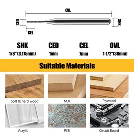 EU_HOZLY 3.175mm Carbide End Mill Engraving Bits CNC PCB Machinery 1.0mm Cutting Edge Pack Of 10