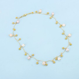 LGSY Daisy Flower Pendant Freshwater Pearl Necklace for Women's Pearl Strand Necklaces