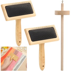 Wool Carders Hand Carders - 3 PCS Wool Carding Set,Wooden Carders & Drop Spindle for Yarn Weaving Blending Roving, Hand Carders Needle Felting Tools for DIY Wool Felt Crafts