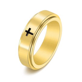 Fuqimanman2020 6mm Stainless Steel Cross Spinner Band Ring Stress Relief Christian Jesus Christ Lord Prayer Rotating Fidget for Men Women Anxiety Religious Engagement Wedding Jewelry-Gold 7