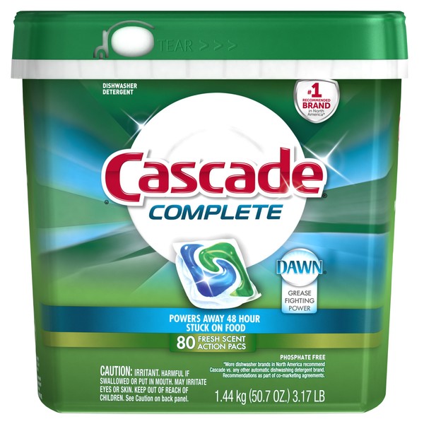 Cascade Complete All-in-1 Actionpacs Dishwasher Detergent, Fresh Scent, 80 Count