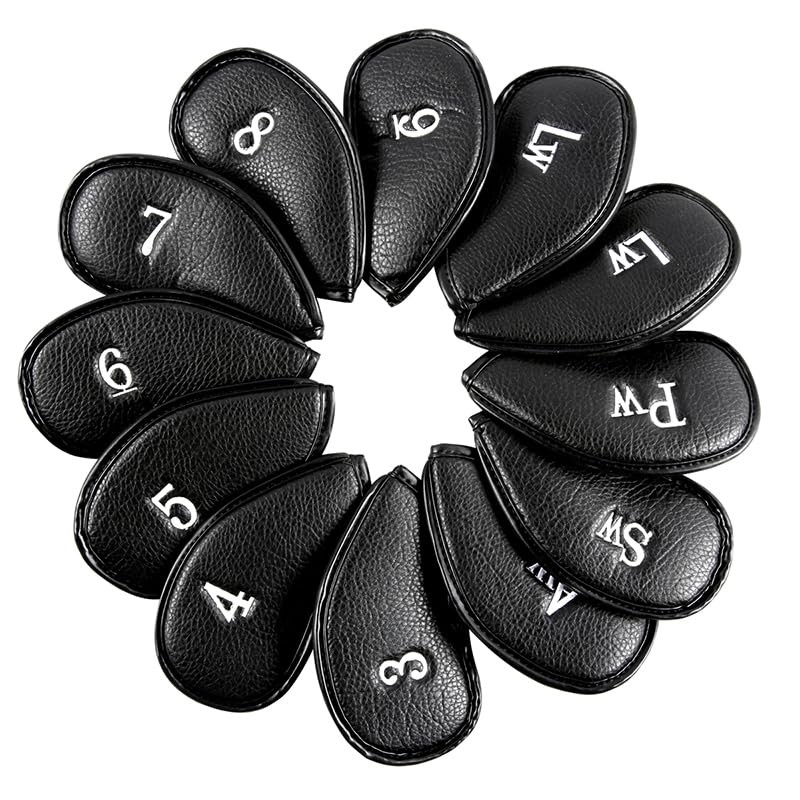 12 Pcs Golf Club Head Covers with Embroidered Labels, Leather