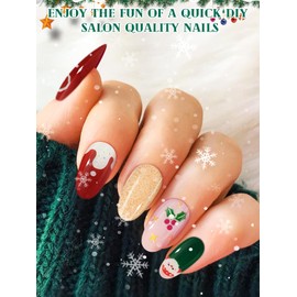 EBANKU Christmas Semi Cured Gel Nail Strips, 24PCS Christmas Santa Star Gel Nail Wraps Stickers Long Lasting Nail Polish Strips with Nail File, Nail Stick for DIY Nail Art Decals (Red and Green)