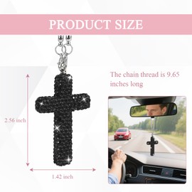Wuyaoyao Bling Hanging Ornaments for Car Rear View Mirror, Crystal Rhinestone Cross Car Charm, Automotive Rearview Mirror Hanging Pendant, Vehicle Religious Gift Decoration for Christian (Black)