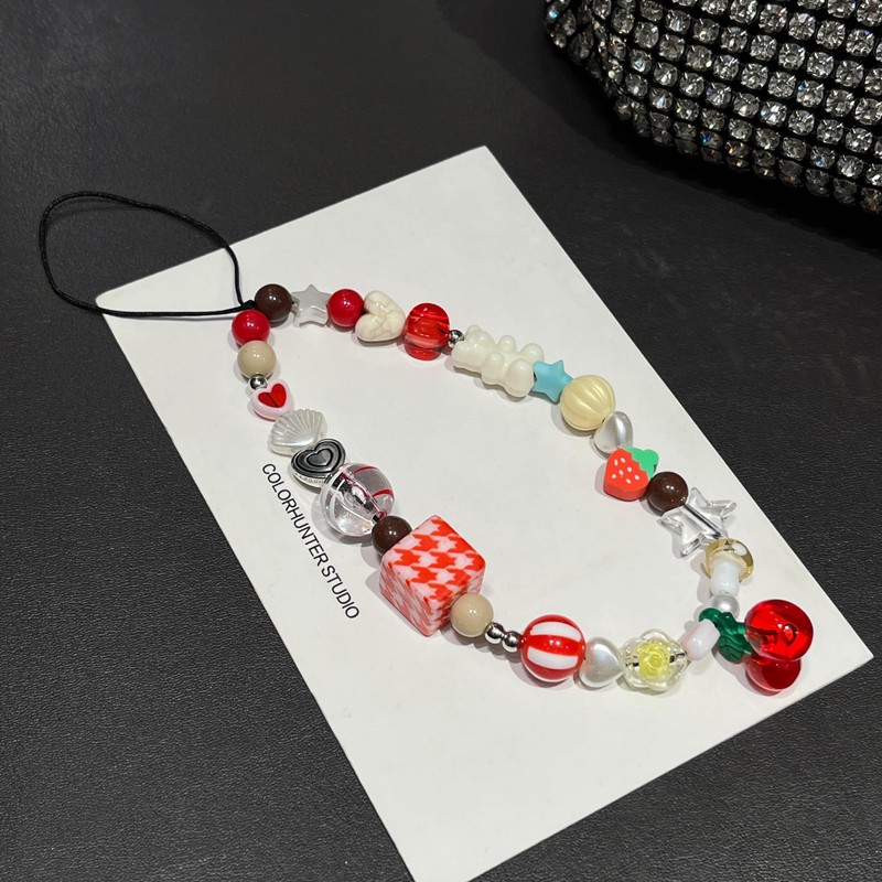Jmltech Cute Bracelets Bead Bracelets Keychain Pearl Strawberry Bow Cherry