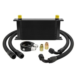 ZHSYMX 19 Row AN10-10AN Stacked Plate Oil Cooler Universal Engine Transmission British Radiator Oil Cooler Condenser with Fuel Line Hose Mounting Nut Adapter Clamp Aluminium Alloy Black