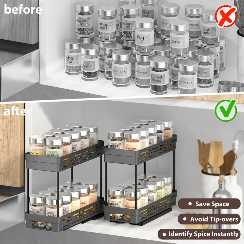 2 Pack Pull Out Spice Rack Organizer for Cabinet, Slide