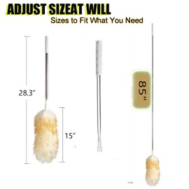 Leories Lambswool Feather Duster with Extension Pole up to 85inch,Extendable Feather Duster Used for Cleaning High Ceiling Fan, High Ceilings,Furniture,Hard to Reach Areas