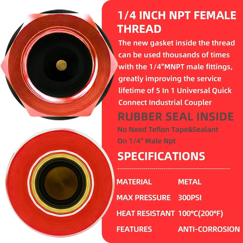 RayMagic 5 In 1 Universal Quick Industrial Connect Coupler, 1/4"
