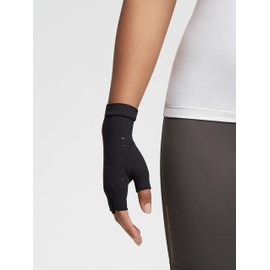 Tommie Copper Core Compression Half Finger Gloves, Unisex, Men & Women, 4D Stretch, Sweat Wicking Breathable Gloves for Hand Stiffness, Swelling & Joint Support - Black - Medium