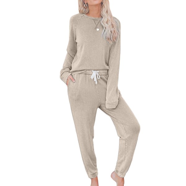 Bunanphy Womens Lounge Wear Pullover Pajamas Long Sleeve Plain PJ