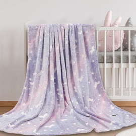 Luminous Blanket Soft Fluffy Glow in The Dark Blanket Cute Cozy Glowing Blanket All Season Throw Blanket Creative Plush Blanket for Girls Children Toddlers Gifts Travel Car 1.5×1.8 m(Three Colors)