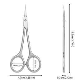 Beugo Nail Scissors, Professional Stainless Steel Cuticle Nail Scissors Curved Shape Multipurpose Dead Skin Scissor Manicure for Trimming Eyebrows, Nose Hair, Finger & Toe Care,A-Silver