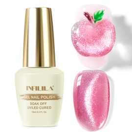NXJ INFILILA 0.5 OZ Cat Eye Gel Polish, 15ML Holographic Glitter Shimmer Translucent Jelly Color Magnetic Red Pink Nail Polish for Nail Art Manicure Salon DIY at Home JB14