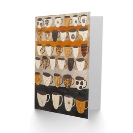 Artery8 Greeting Card Rustic Earthy Tea Coffee Mugs Folk Art Retro Blank for Him Or Her Art Birthday Card