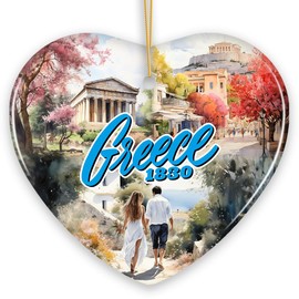 Greece Historical Landmarks and Cultural Ornament, Artistic Greek and Athens Handmade and Travel Souvenir (Heart)