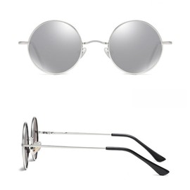 WDZAYXC Retro Classic Round Polarized Sunglasses with Metal Frame for Men and Women, Silver/silver