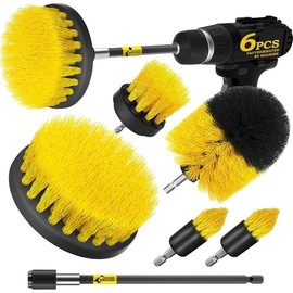6Pack Cleaning Brush Power Scrubber Cleaning Brush Extended Long Attachment Set All Purpose Scrub Brushes Kit for Grout, Floor, Tub, Shower, Tile, Bathroom,Car Cleaning Brush，Yellow - Colour: Black