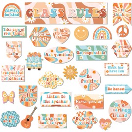 Class Rules Bulletin Board Decorations Groovy Classroom Rules Motivational Bulletin Board Cutouts Retro Class Rules Bulletin Board Behavior Educational Good Habits Manners for School Home Wall Decor