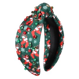 boderier Christmas Headbands for Women Stocking Socks Snowflake Headband Beaded Crystal Wide Knotted Headband Xmas Holiday Hair Accessories Gifts (Stocking Socks)