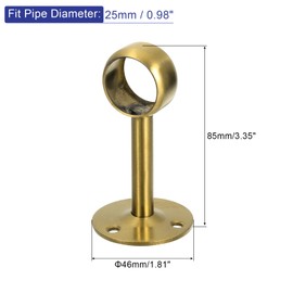 sourcing map 4 Pcs 0.98 Inch Curtain Rod Holder, Ceiling Mount Pipe Flange Socket, Stainless Steel Closet Rod Bracket with Screws, Gold