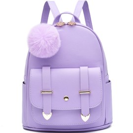 I IHAYNER Girls Fashion Mini Backpack Purse for Women Teenage Girls - PU Leather Pompom Shoulder Bag in Purple