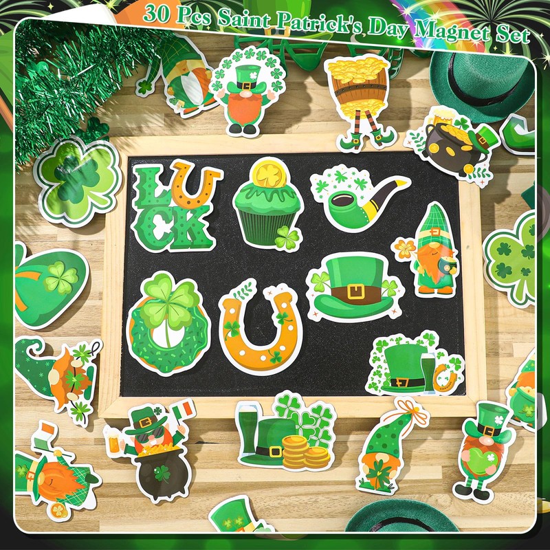 30 Pcs St. Patrick's Day Reflective Car Magnet Set Green