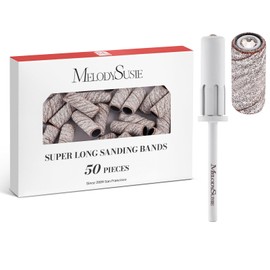 MelodySusie 50 Pcs Nail Drill Bits Super Long Sanding Bands with 6.65mm Crystal Mandrel Bit, 120 Medium Grit Nail File for Acrylic Nails Gel Manicures and Pedicure, Zebra