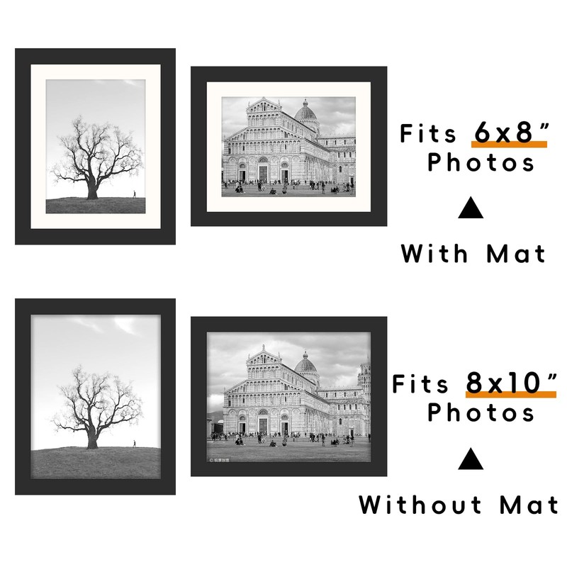 SNXJWA Black 8x10 Picture Frame with Mat for 6x8 Display,