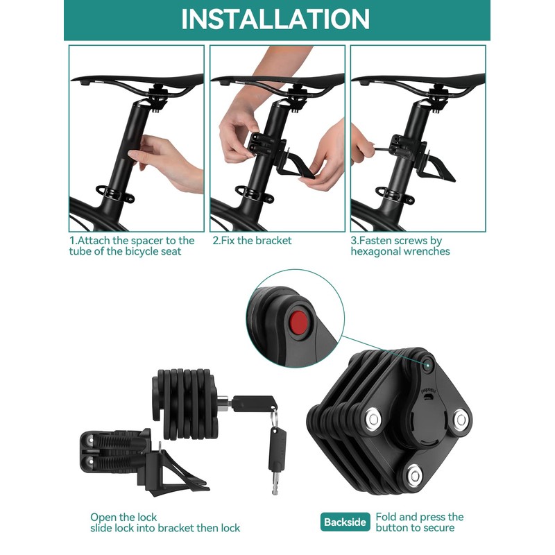 ROCKBROS Bicycle Lock with Key 70 cm with Bracket Folding