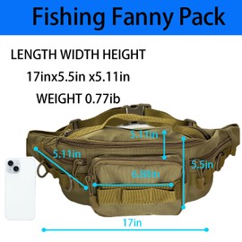 Chardime Fishing Fanny Pack-Fishing fanny pack for men-Easy to use and adjust Plenty of space for fishing waist pack(brown)