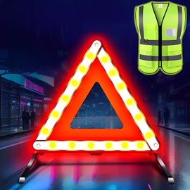WTZWYFWJ 2-in-1 Warning Triangle Car Safety Vest Set, Safety Triangle and Safety Vest, 360 Degree Reflective Warning Triangle, Car Safety Vest, Emergency Triangle, Foldable for Car, Bus, Car, Truck, 2 in 1 Set