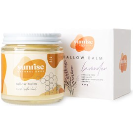 Sunrise Natural Care Honey and Tallow Balm - Body and Face Moisturizer - 100% Grass Fed Beef Tallow - 4 Ounces - Lavender