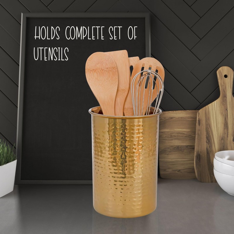 Darware Hammered Gold Kitchen Utensil Holder / 7-Inch Tool Caddy,