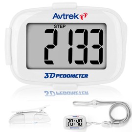 AVTREK Step Counter with Clip and Lanyard, 3D Pedometer Step Counter With Time Display and LED Backlight, Simple Step Counter for Walking Running, Men Women Elder(White)