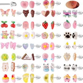 30 Pairs Cute Mini Screw Back Earrings for Girls - Flat Back Earring with Stainless Steel Posts | Delicate Daisies, Butterflies, Hearts & Baby-Themed Charms | Hypoallergenic Kids & Teens Earings