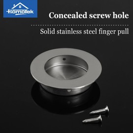 HOMOTEK 2 Pack Round Sliding Closet Door Handles Diameter 2-1/2 in(65mm) Brushed Stainless Steel Flush Pocket Pulls Recessed Bypass Door Handles, Barn Door Finger Pull Set, Free of Sharp Edge