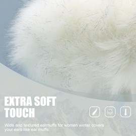 RANOME Faux Fur Headband for Women Elastic Fuzzy Thick Earmuffs Winter Headwrap Ear Muffs Furry Ear Warmers Cold Weather (White 2)