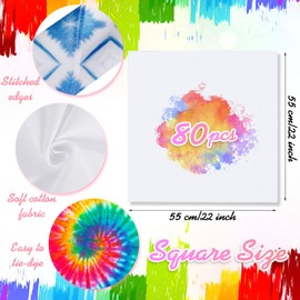 Chumia Cotton White Bandana for Tie Dying Bulk Blank Solid Handkerchiefs Unisex Bandanas Men Head Wrap, 22" x 22"(80 Pieces)