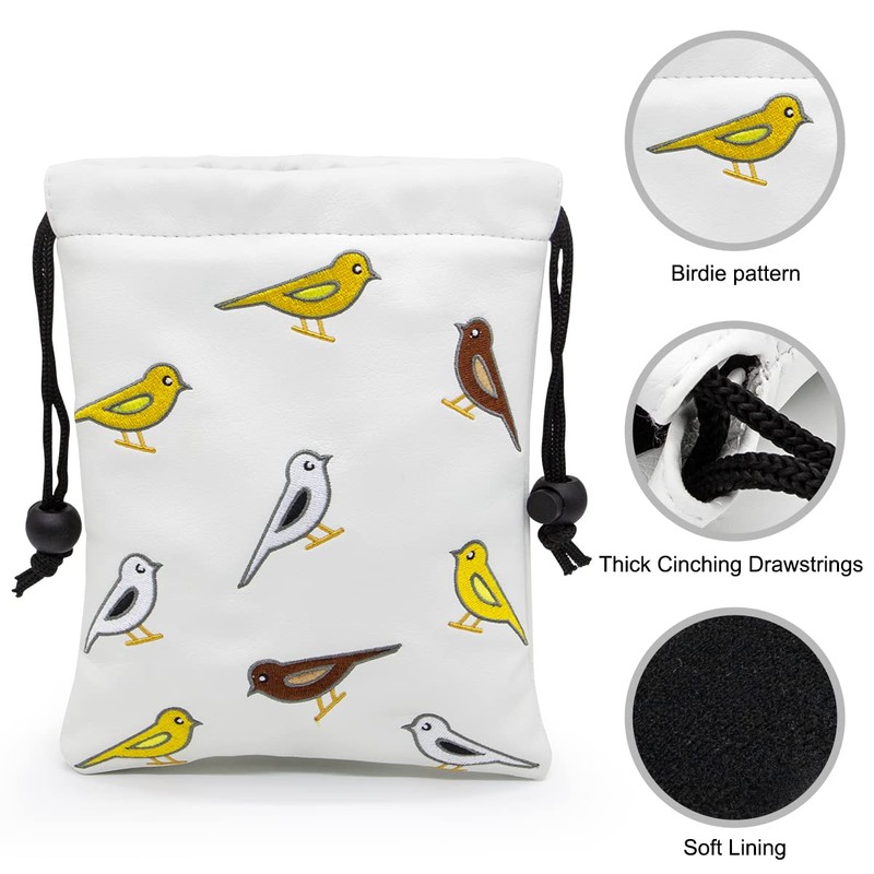 Aliennana Golf Valuables Pouch, Leather Golf Tee Pouch with Drawstring