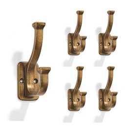 ZAUYX 5 Pack 4-1/2inch Antique Brass Coat Hooks zinc Alloy mudroom Hooks, Strong Load-Bearing for Bedroom Entrance wall, Hanging Clothes Hanger Behind the Door, Bathroom Towel Robe Hooks