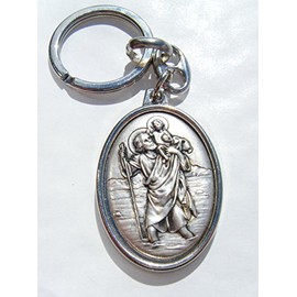 Sportslight St Christopher Chrome Metal Keyring Oval Design Gift Boxed