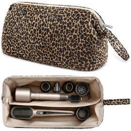 Quilted Hair Tools Travel Bag Leopard Carrying Case for Shark Flexstyle Dyson Airwrap Revlon Portable Flat Curling Iron Hair Dryer Organizer Styling Tools Essentials Brush Holder Haircare Accessories