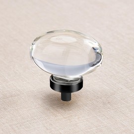 CLCTK 4 Pack Glass Cabinet Knobs and Pulls, Oval Crystal Knobs for Dresser Drawers, Matte Black Kitchen Cabinet Knobs Egg Shape
